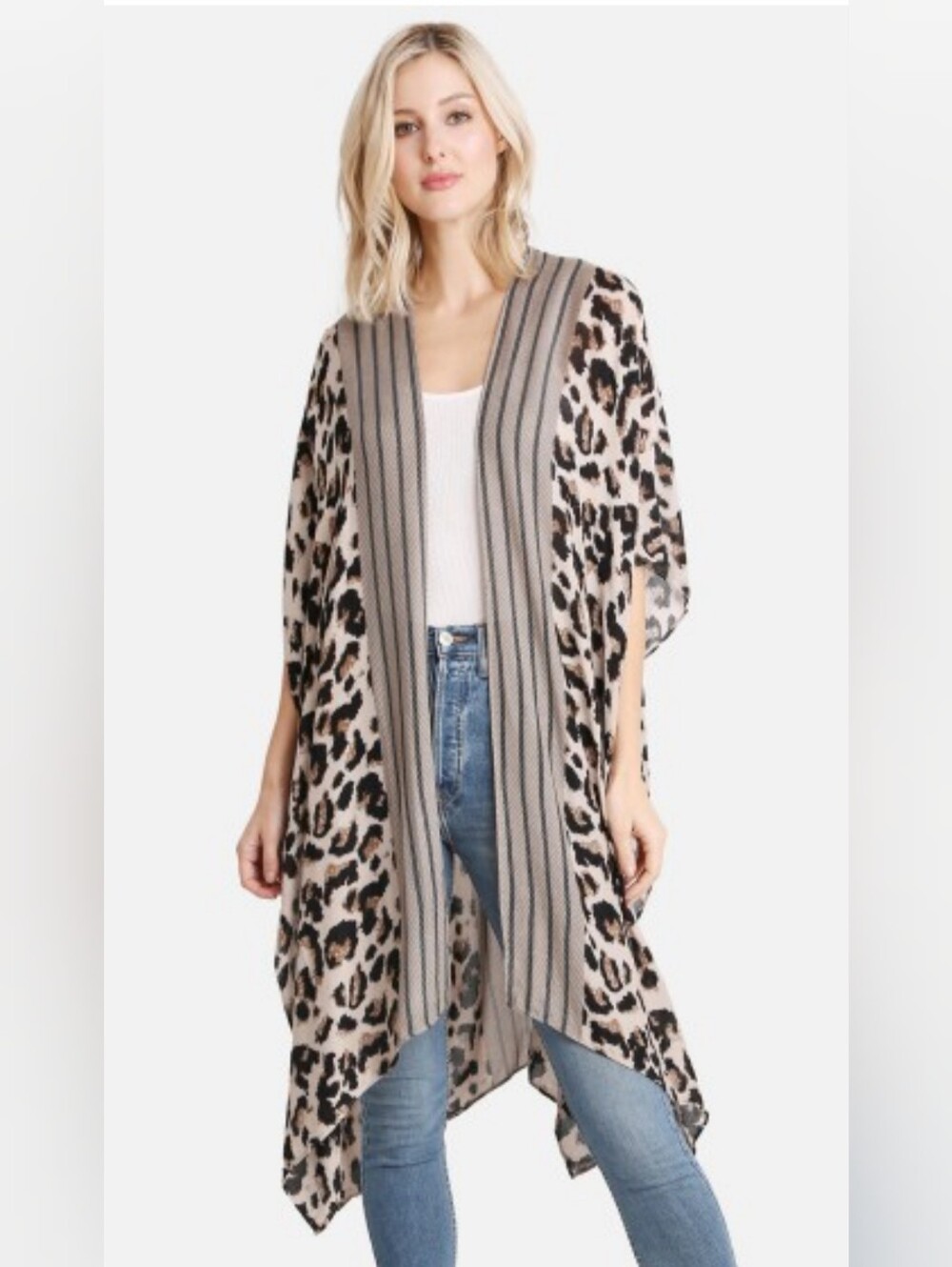 Modena Women's One Size Leopard Print Open Front Kimono